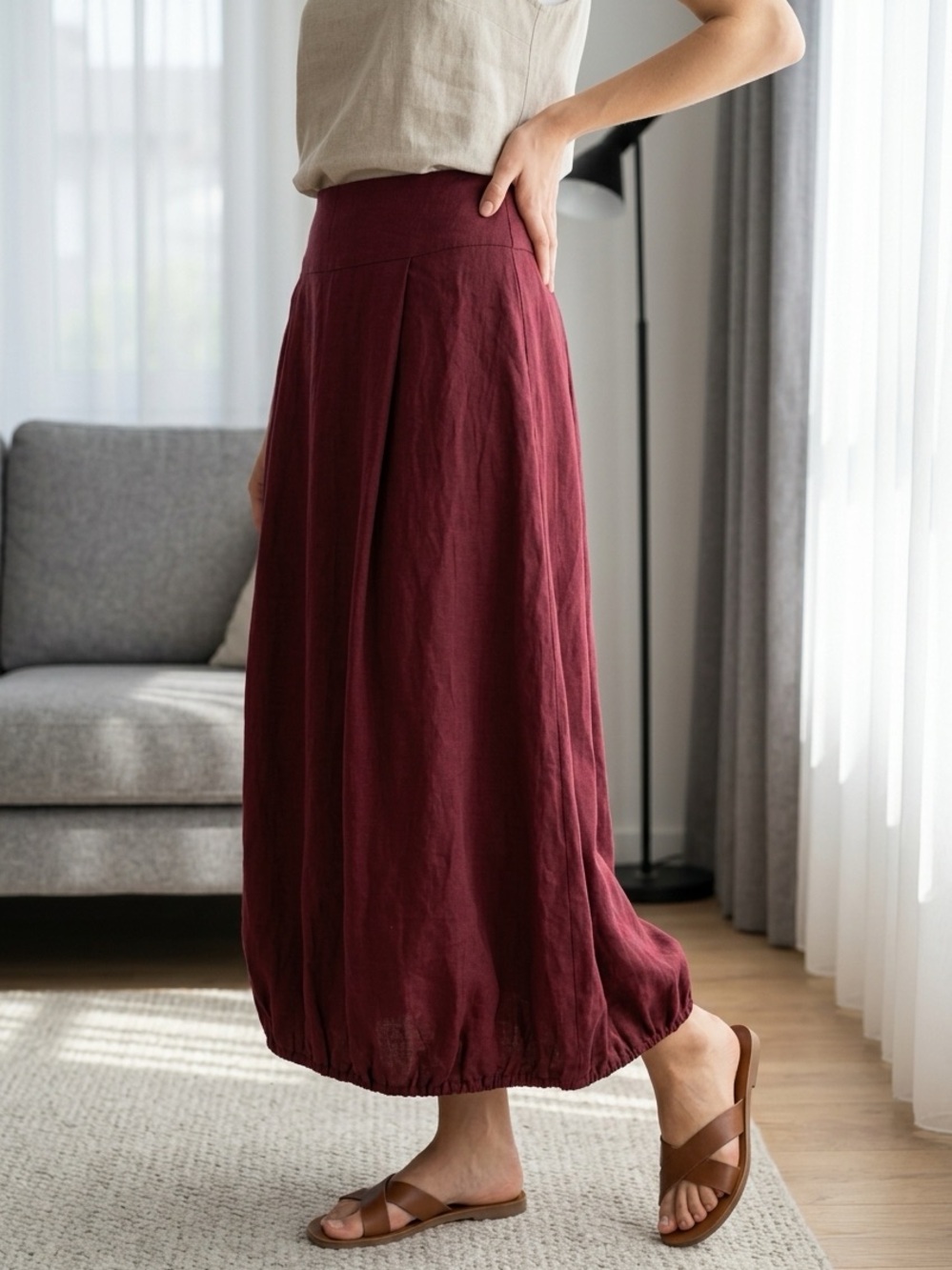 Sarah Pacini Women’s Sz 3 or 12/14 Burgandy Lagenlook Bubble Skirt Pocket